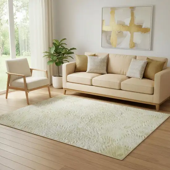 Linen And Beige Geometric Washable Area Rug With UV Protection Photo 2