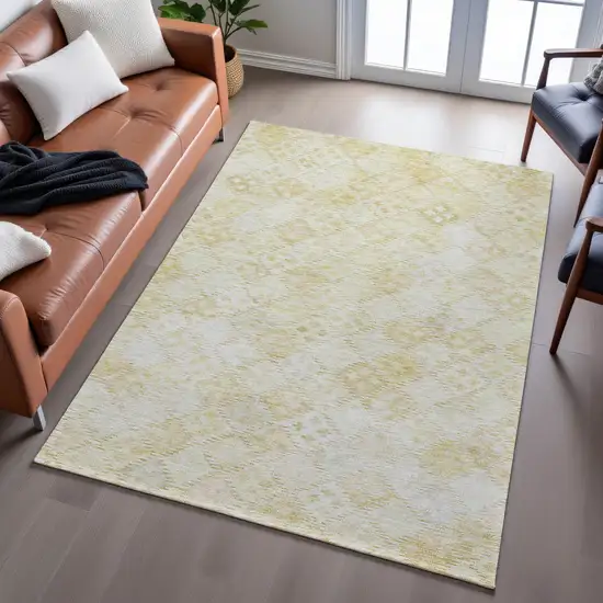 Linen And Beige Geometric Washable Area Rug With UV Protection Photo 4
