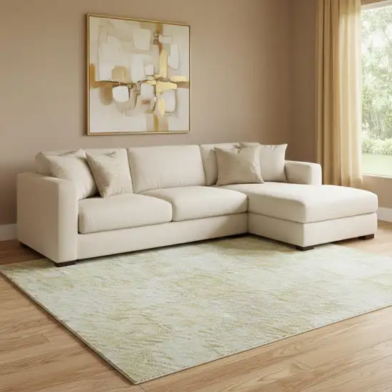 Linen And Beige Geometric Washable Area Rug With UV Protection Photo 2