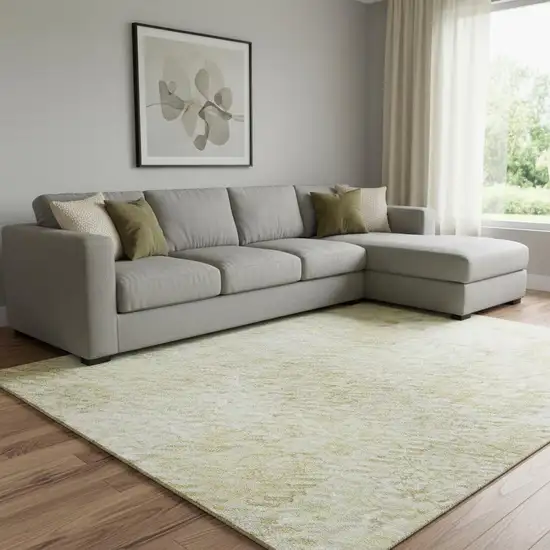 Linen And Beige Geometric Washable Area Rug With UV Protection Photo 2