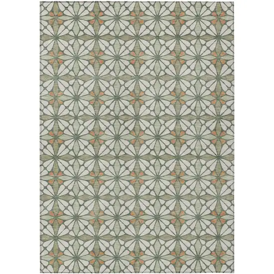 Linen And Beige Geometric Washable Indoor Outdoor Area Rug Photo 1