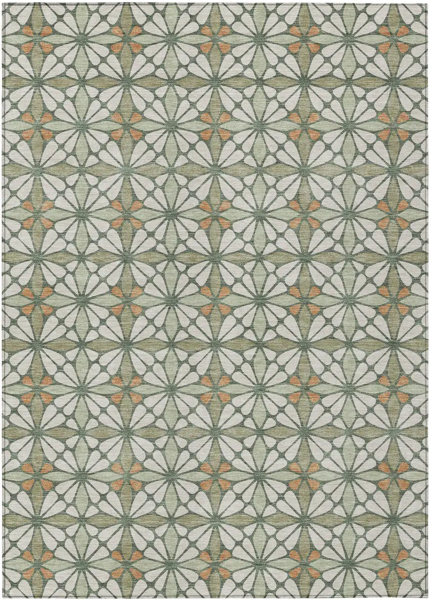 Linen And Beige Geometric Washable Indoor Outdoor Area Rug Photo 1