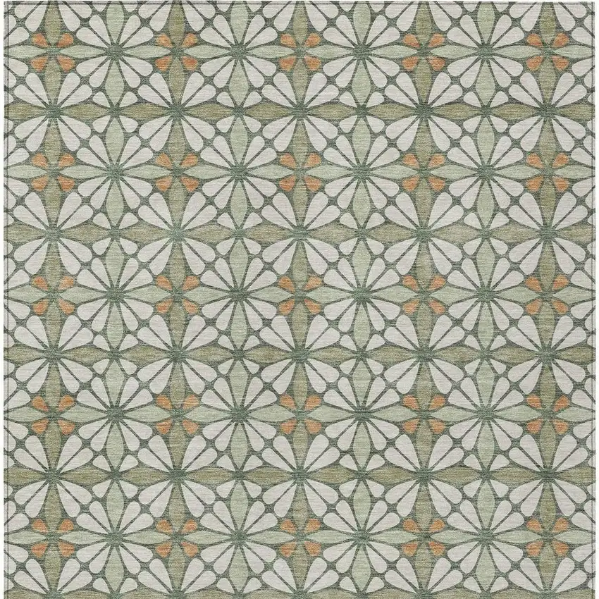 Linen And Beige Geometric Washable Indoor Outdoor Area Rug Photo 3