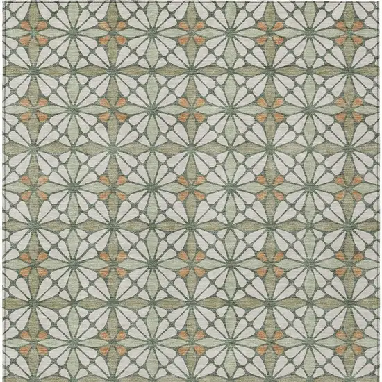 Linen And Beige Geometric Washable Indoor Outdoor Area Rug Photo 3