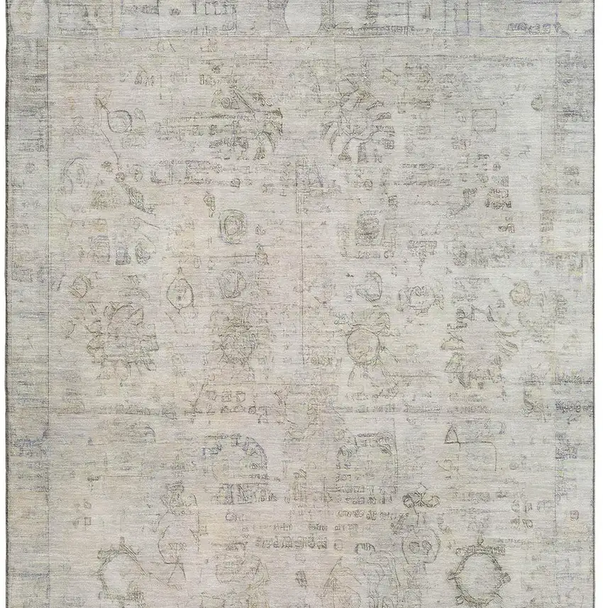 Linen And Beige Oriental Washable Area Rug With UV Protection Photo 3