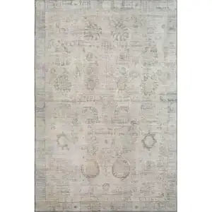 Photo of Linen And Beige Oriental Washable Area Rug With UV Protection