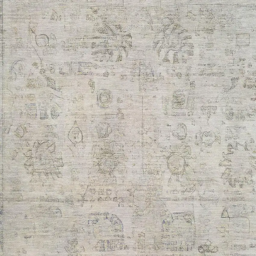 Linen And Beige Oriental Washable Area Rug With UV Protection Photo 2