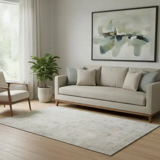 Linen And Beige Oriental Washable Area Rug With UV Protection Photo 2