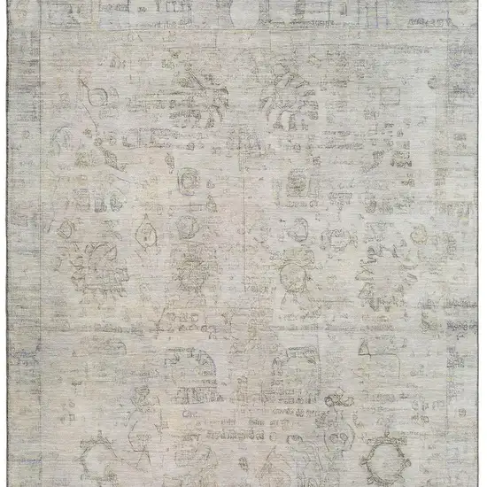 Linen And Beige Oriental Washable Area Rug With UV Protection Photo 3