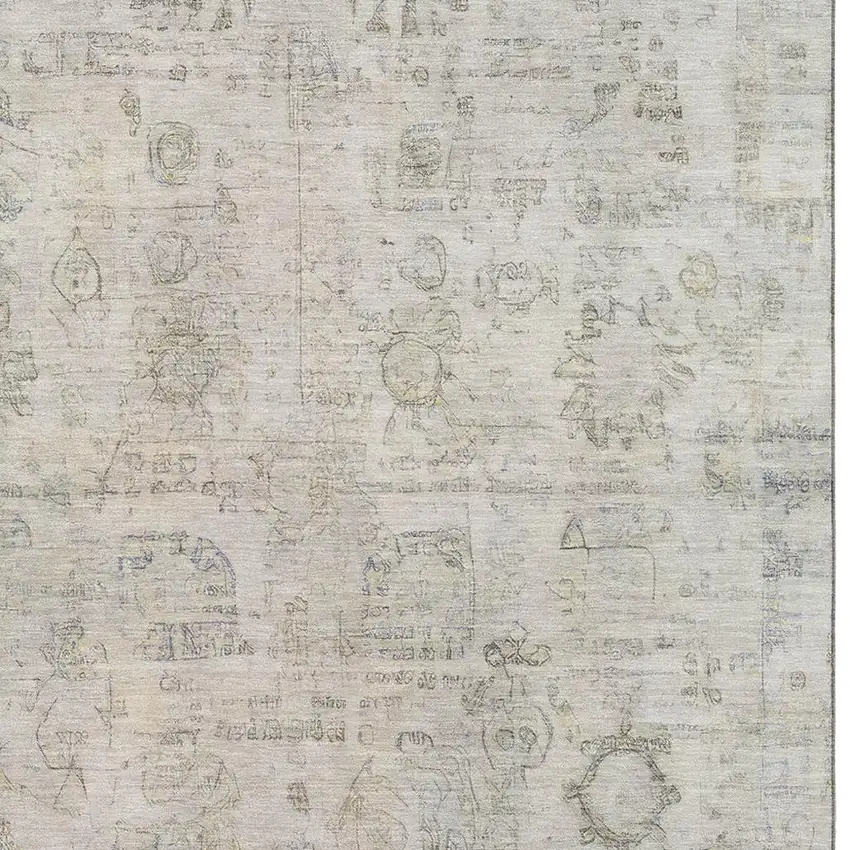 Linen And Beige Oriental Washable Area Rug With UV Protection Photo 2