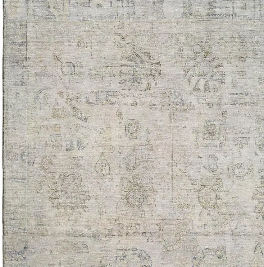 Linen And Beige Oriental Washable Area Rug With UV Protection Photo 2