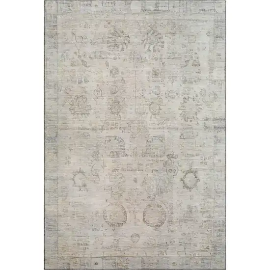 Linen And Beige Oriental Washable Area Rug With UV Protection Photo 1