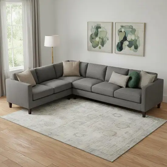 Linen And Beige Oriental Washable Area Rug With UV Protection Photo 2