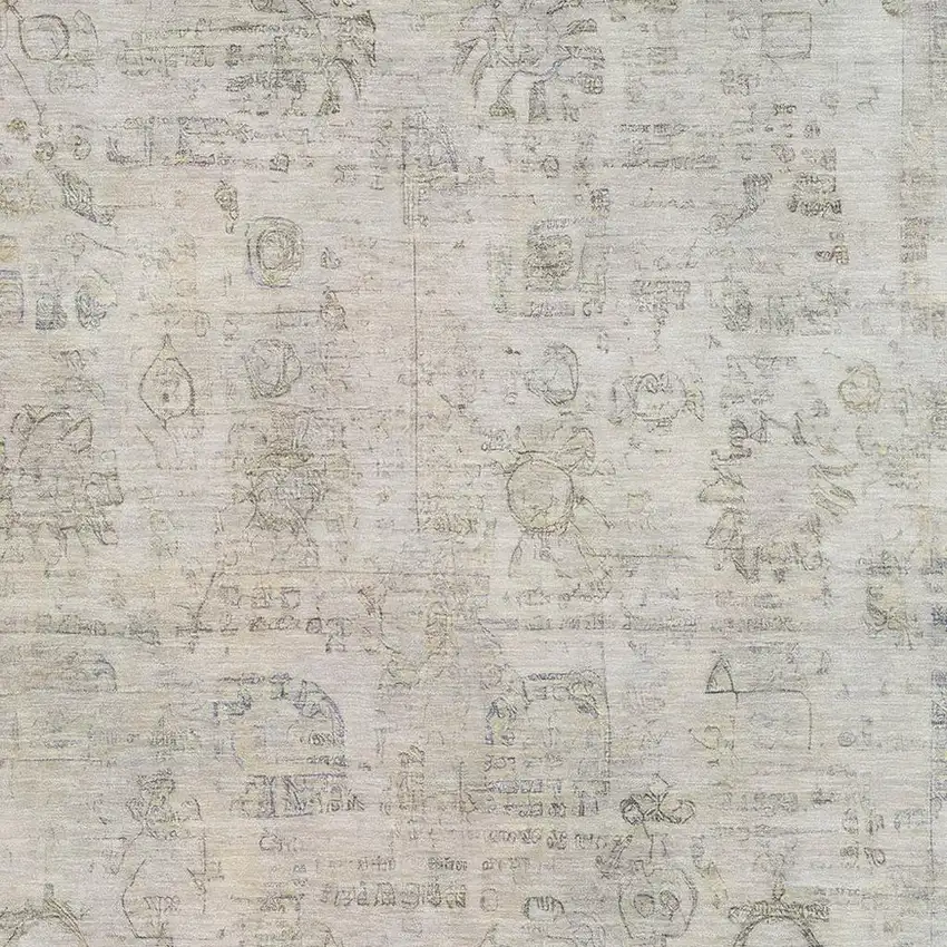 Linen And Beige Oriental Washable Area Rug With UV Protection Photo 2