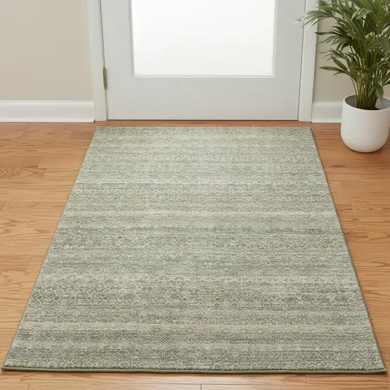 Linen And Beige Striped Washable Area Rug With UV Protection Photo 2