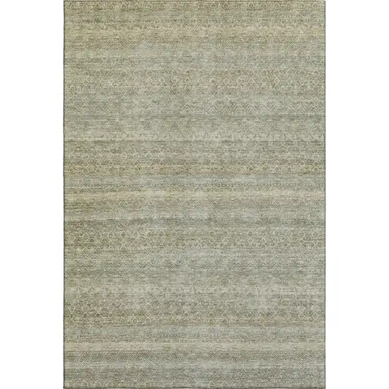 Linen And Beige Striped Washable Area Rug With UV Protection Photo 1