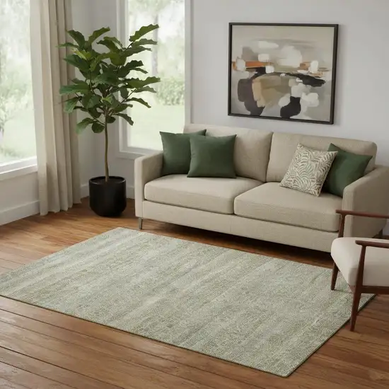 Linen And Beige Striped Washable Area Rug With UV Protection Photo 2