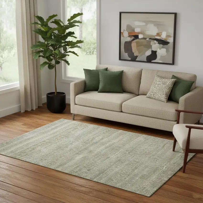 Linen And Beige Striped Washable Area Rug With UV Protection Photo 2