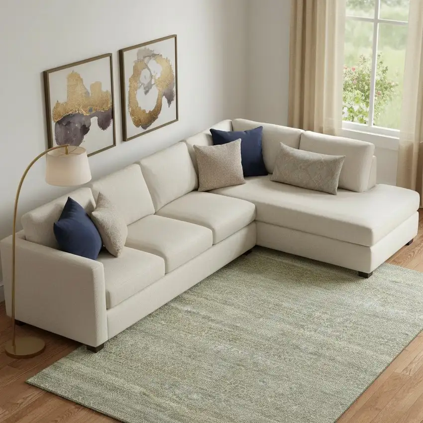 Linen And Beige Striped Washable Area Rug With UV Protection Photo 2