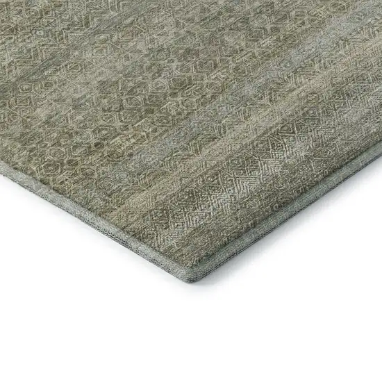 Linen And Beige Striped Washable Area Rug With UV Protection Photo 6