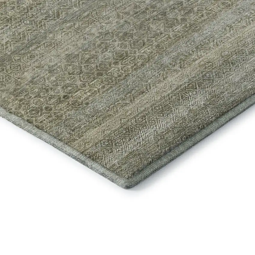 Linen And Beige Striped Washable Area Rug With UV Protection Photo 7