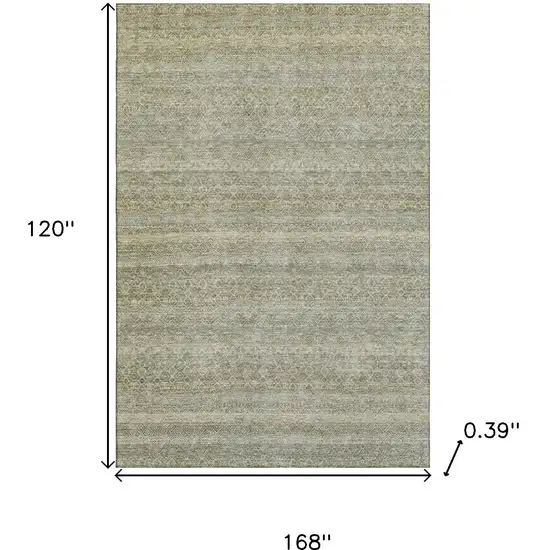 Linen And Beige Striped Washable Area Rug With UV Protection Photo 9
