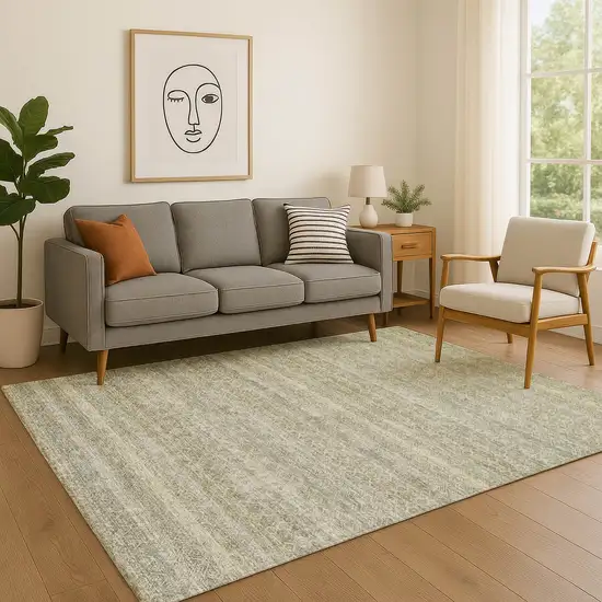 Linen And Beige Striped Washable Area Rug With UV Protection Photo 5