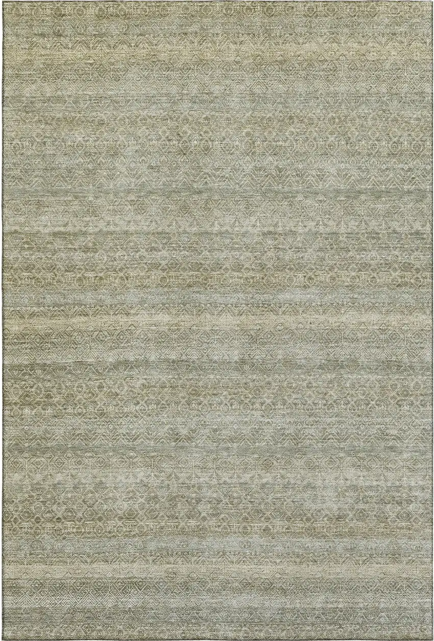 Linen And Beige Striped Washable Area Rug With UV Protection Photo 1