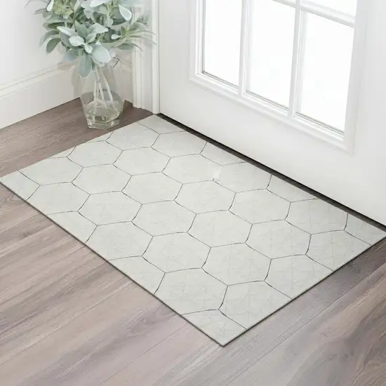 Linen And Black Geometric Washable Area Rug With UV Protection Photo 2
