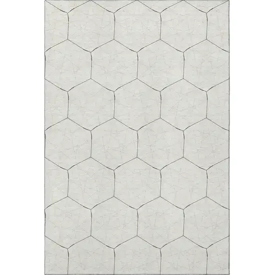 Linen And Black Geometric Washable Area Rug With UV Protection Photo 3