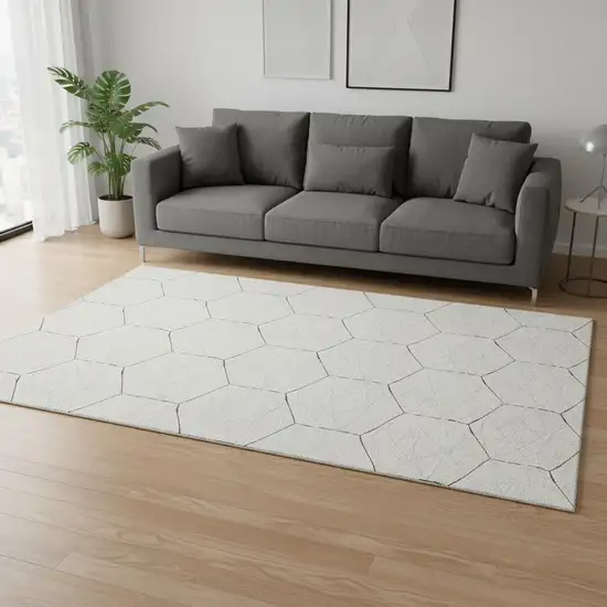 Linen And Black Geometric Washable Area Rug With UV Protection Photo 2