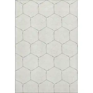 Photo of Linen And Black Geometric Washable Area Rug With UV Protection