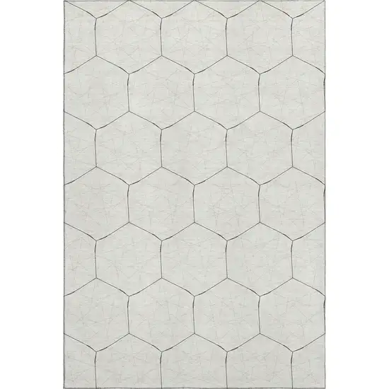 Linen And Black Geometric Washable Area Rug With UV Protection Photo 1
