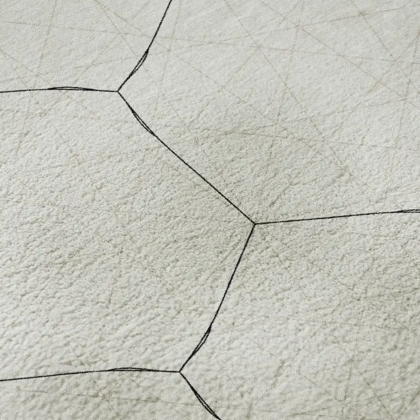 Linen And Black Geometric Washable Area Rug With UV Protection Photo 9