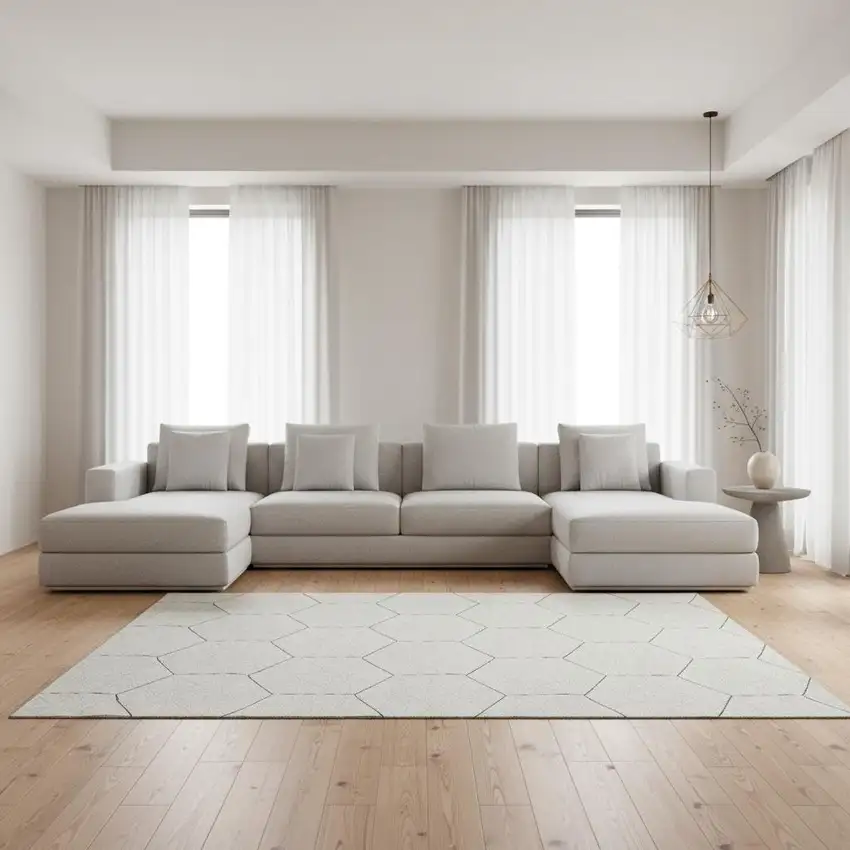 Linen And Black Geometric Washable Area Rug With UV Protection Photo 2