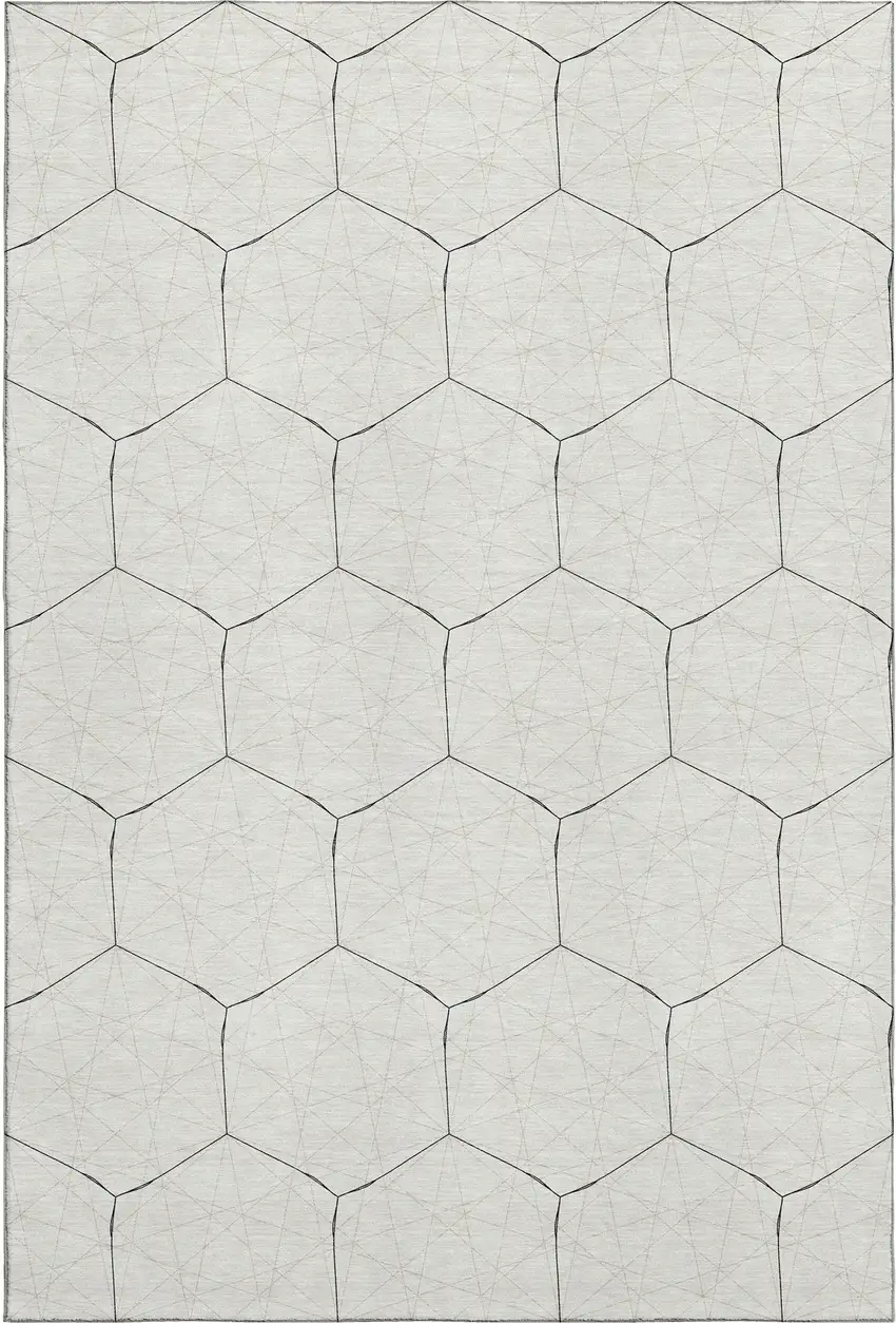 Linen And Black Geometric Washable Area Rug With UV Protection Photo 1