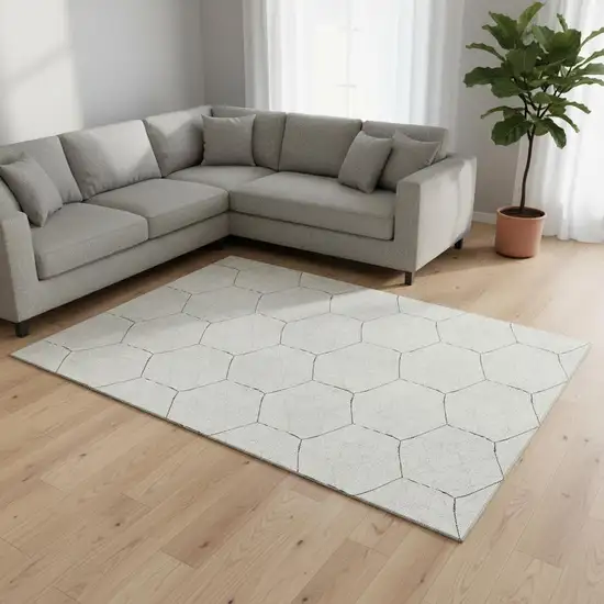 Linen And Black Geometric Washable Area Rug With UV Protection Photo 2