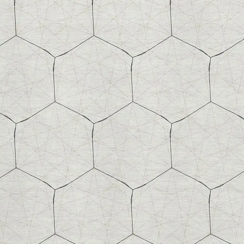 Linen And Black Geometric Washable Area Rug With UV Protection Photo 2