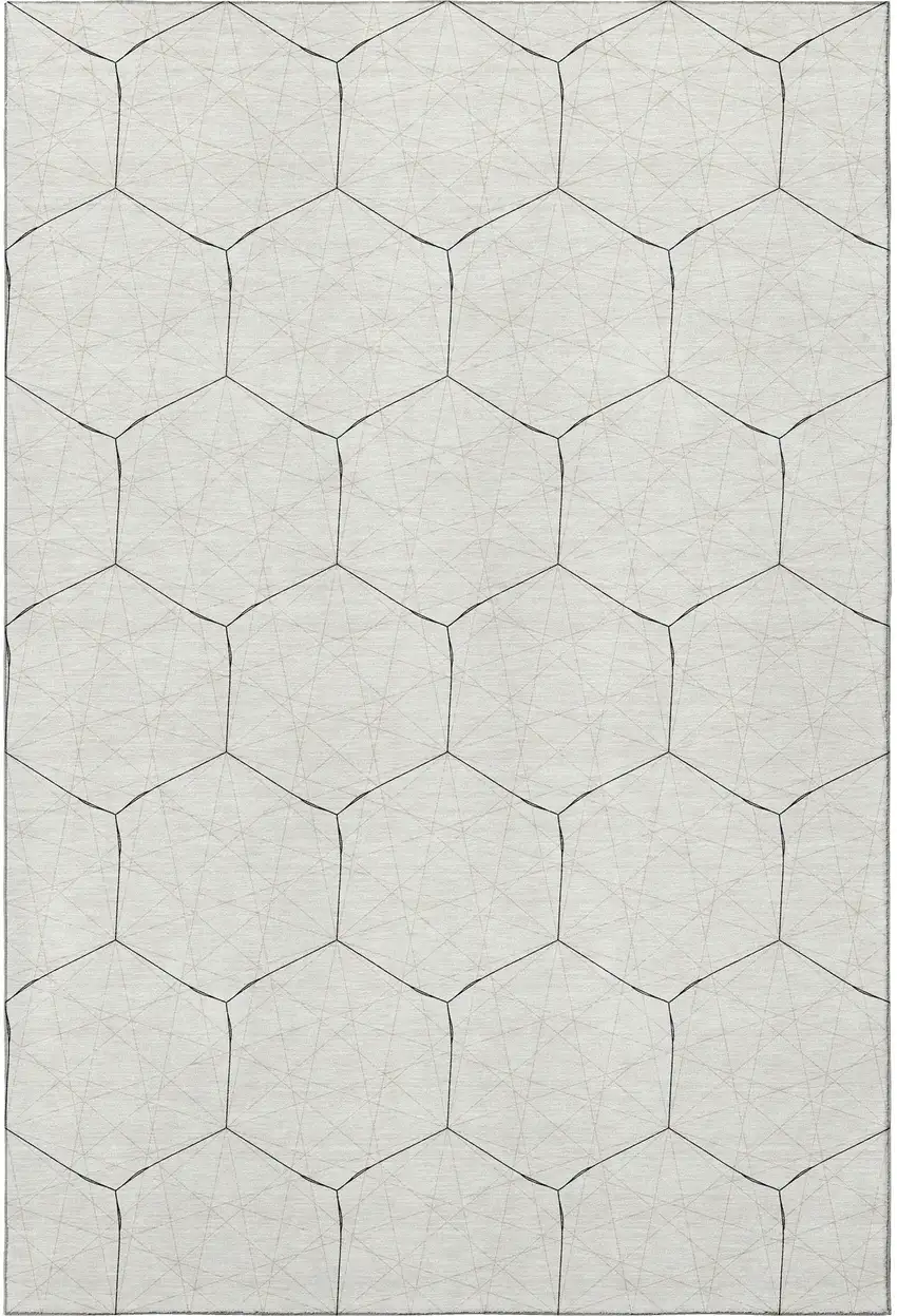 Linen And Black Geometric Washable Area Rug With UV Protection Photo 4