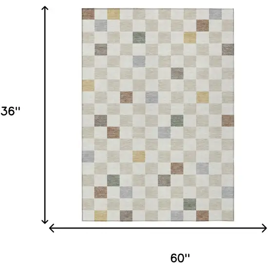Linen And Black Geometric Washable Indoor Outdoor Area Rug Photo 8