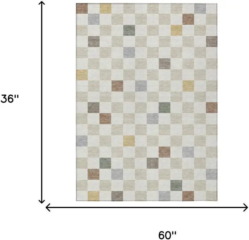 Linen And Black Geometric Washable Indoor Outdoor Area Rug Photo 8