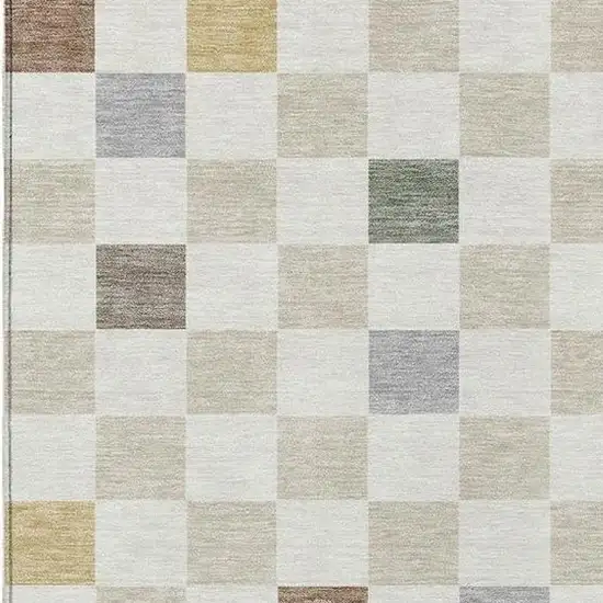 Linen And Black Geometric Washable Indoor Outdoor Area Rug Photo 3