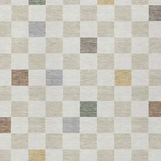 Linen And Black Geometric Washable Indoor Outdoor Area Rug Photo 5