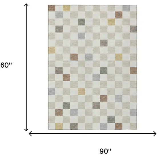 Linen And Black Geometric Washable Indoor Outdoor Area Rug Photo 8