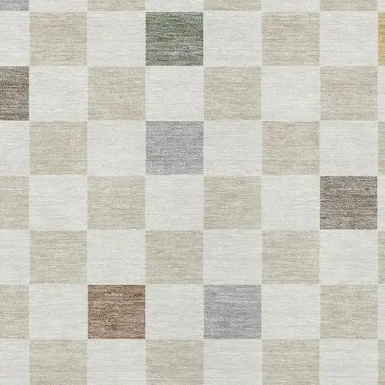 Linen And Black Geometric Washable Indoor Outdoor Area Rug Photo 3