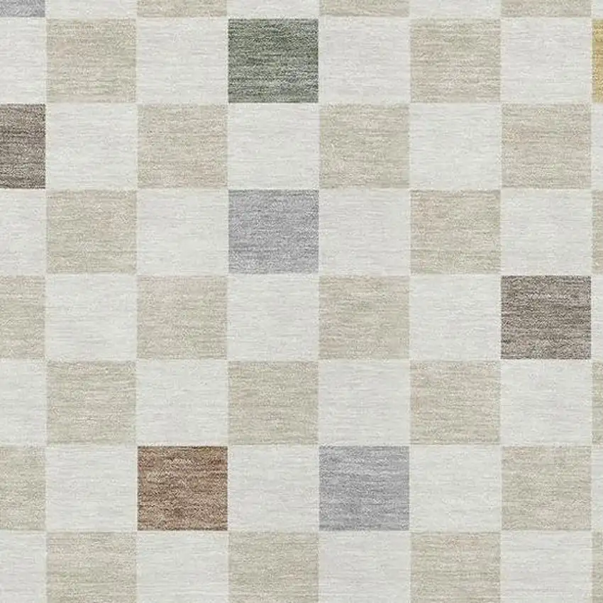Linen And Black Geometric Washable Indoor Outdoor Area Rug Photo 3