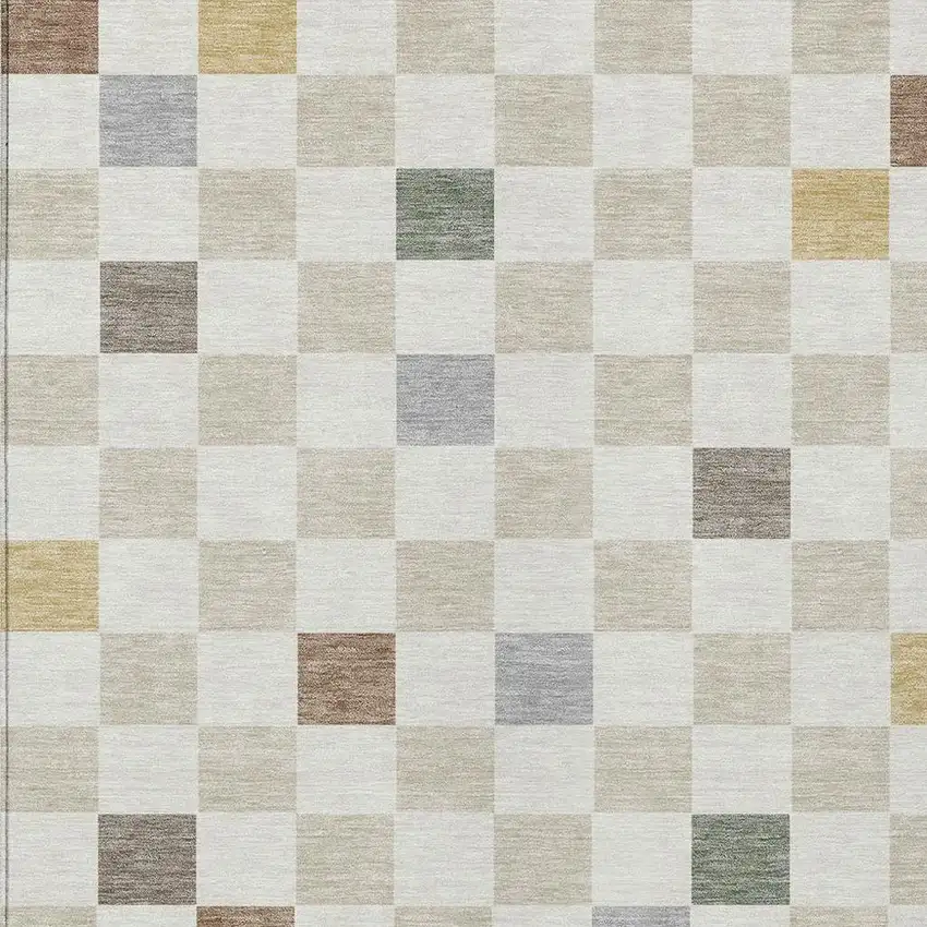 Linen And Black Geometric Washable Indoor Outdoor Area Rug Photo 5