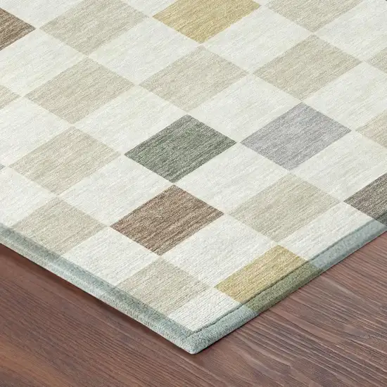 Linen And Black Geometric Washable Indoor Outdoor Area Rug Photo 6