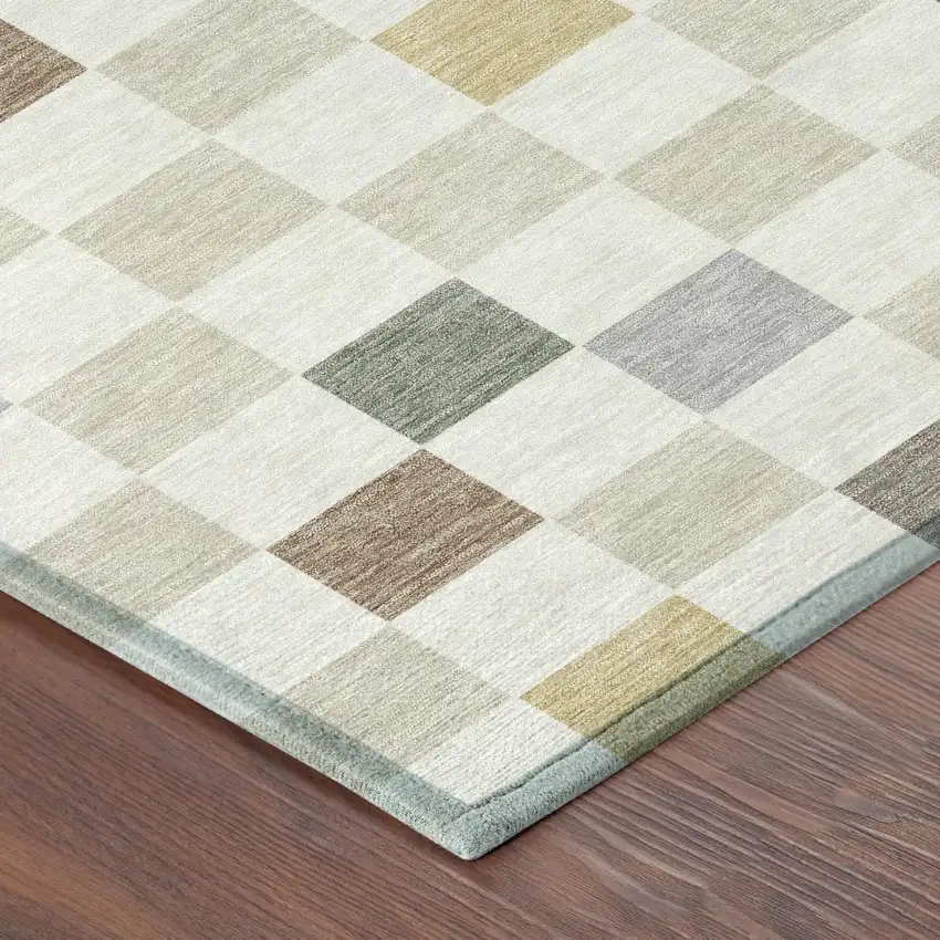 Linen And Black Geometric Washable Indoor Outdoor Area Rug Photo 6