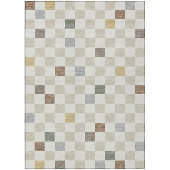 Linen And Black Geometric Washable Indoor Outdoor Area Rug Photo 4